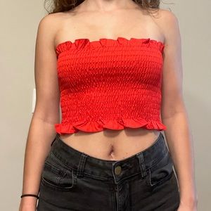 Red scrunched crop top